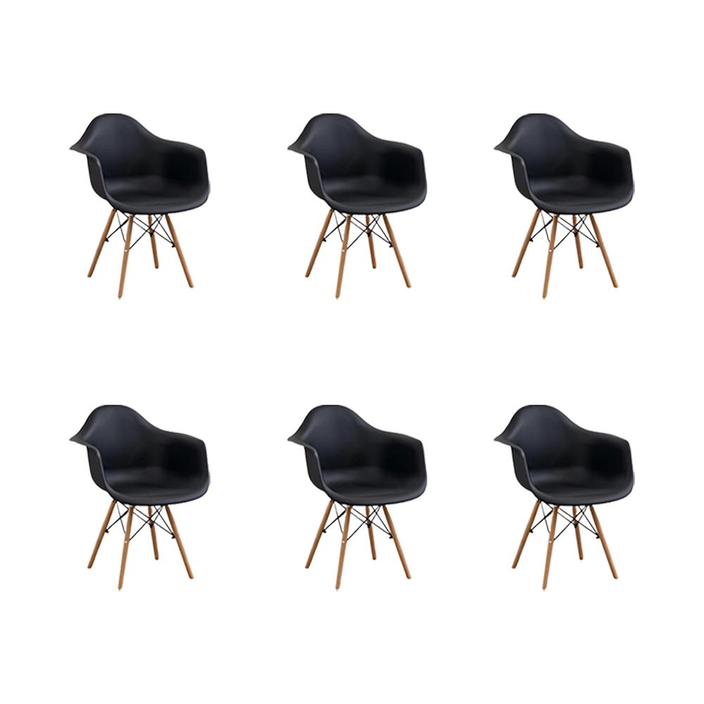 Set de 6 Sillas Eymos , Color Negro, con Espaldar y Patas en Madera