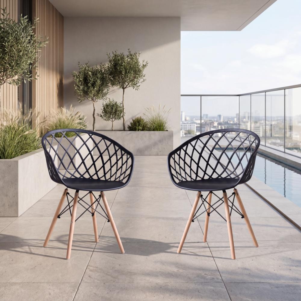 Set de 2 Sillas Oasis con Brazos, Color Negro, con Espaldar