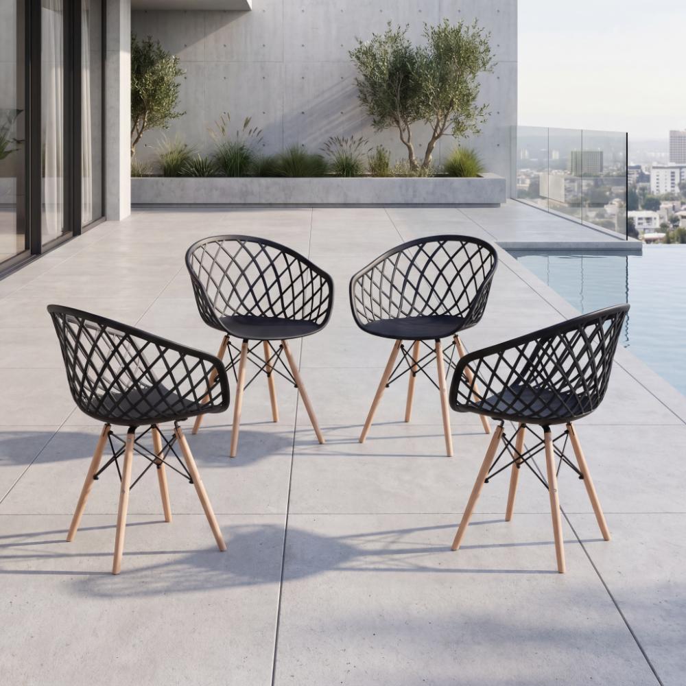 Set de 4 Sillas Oasis con Brazos, Color Negro, con Espaldar