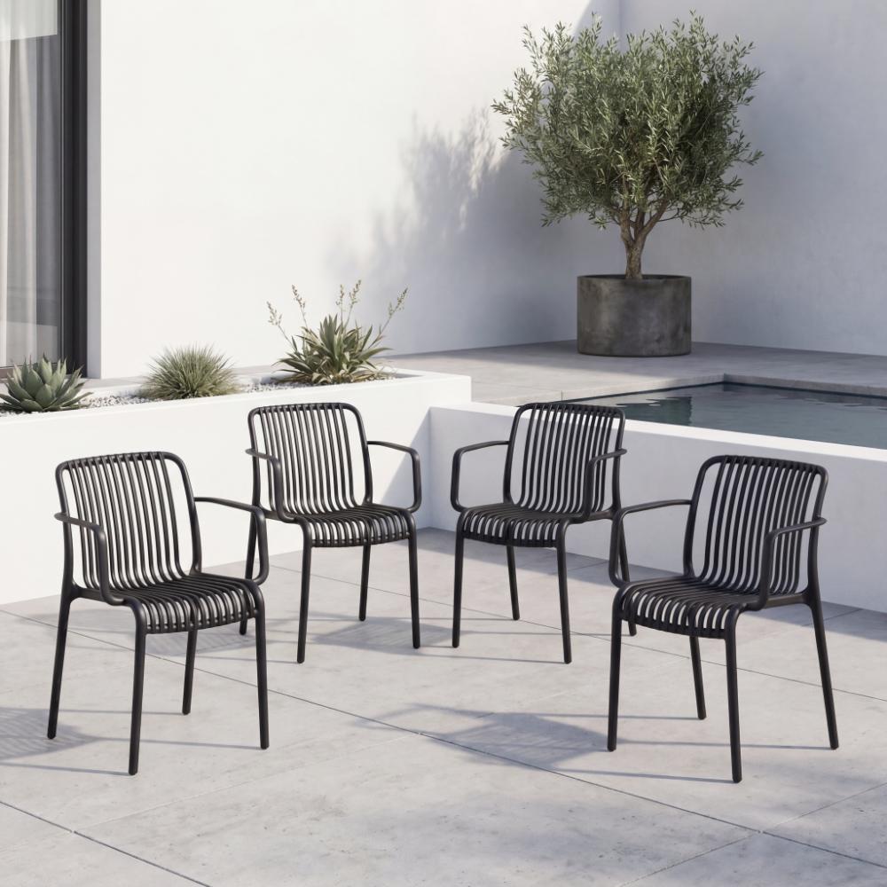 Silla Terra con Brazos, Color Negro, Con espaldar X4