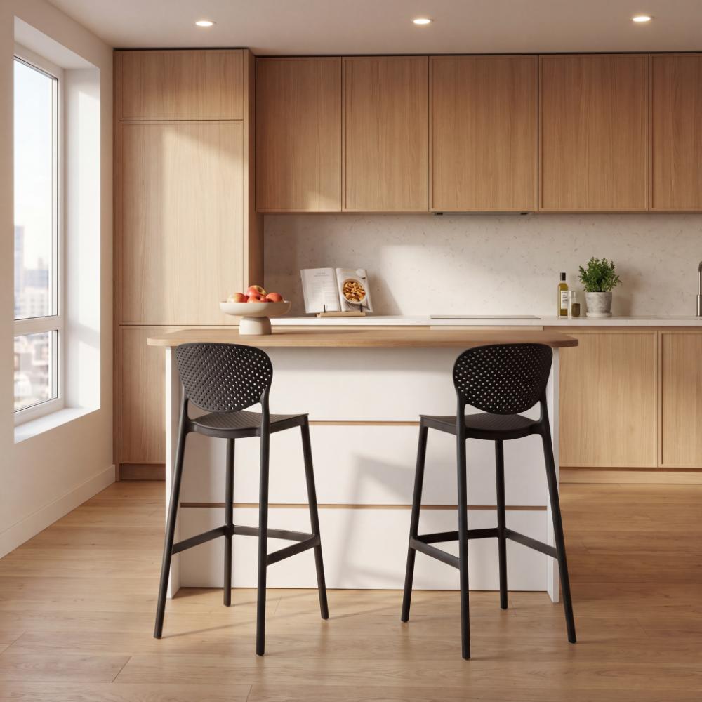 Silla para Bar Rio, Color Negro, Diseño Moderno X2