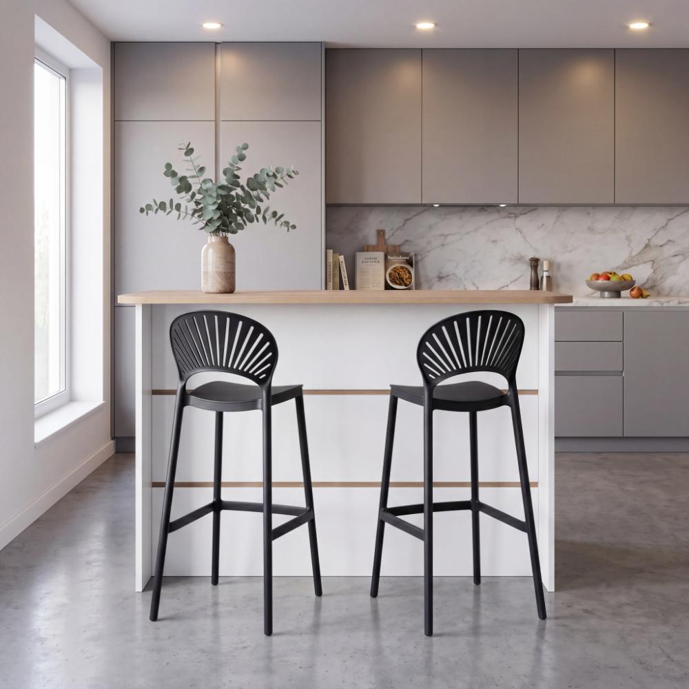 Silla para Bar Paraiso, Color Negro, Diseño moderno X2