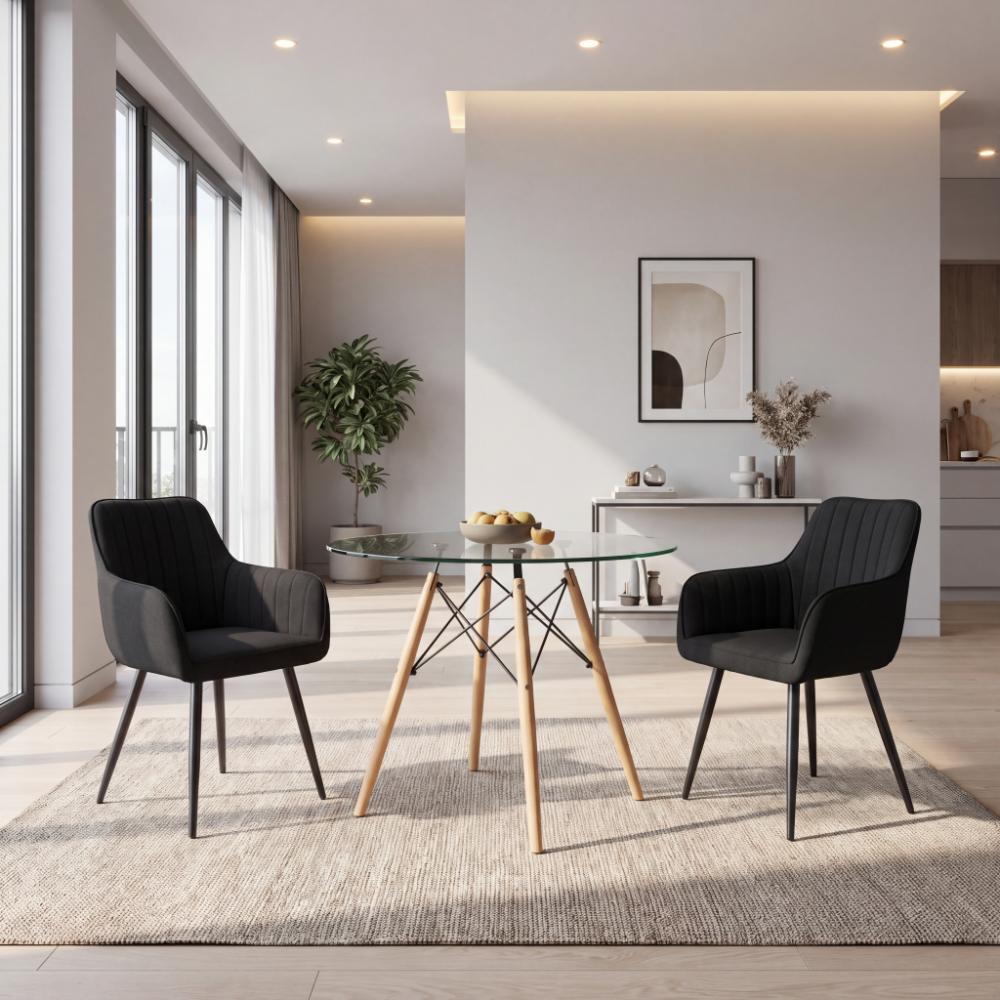 Combo para Sala Kristal, Incluye Mesa Redonda de Vidrio y 2 Sillas