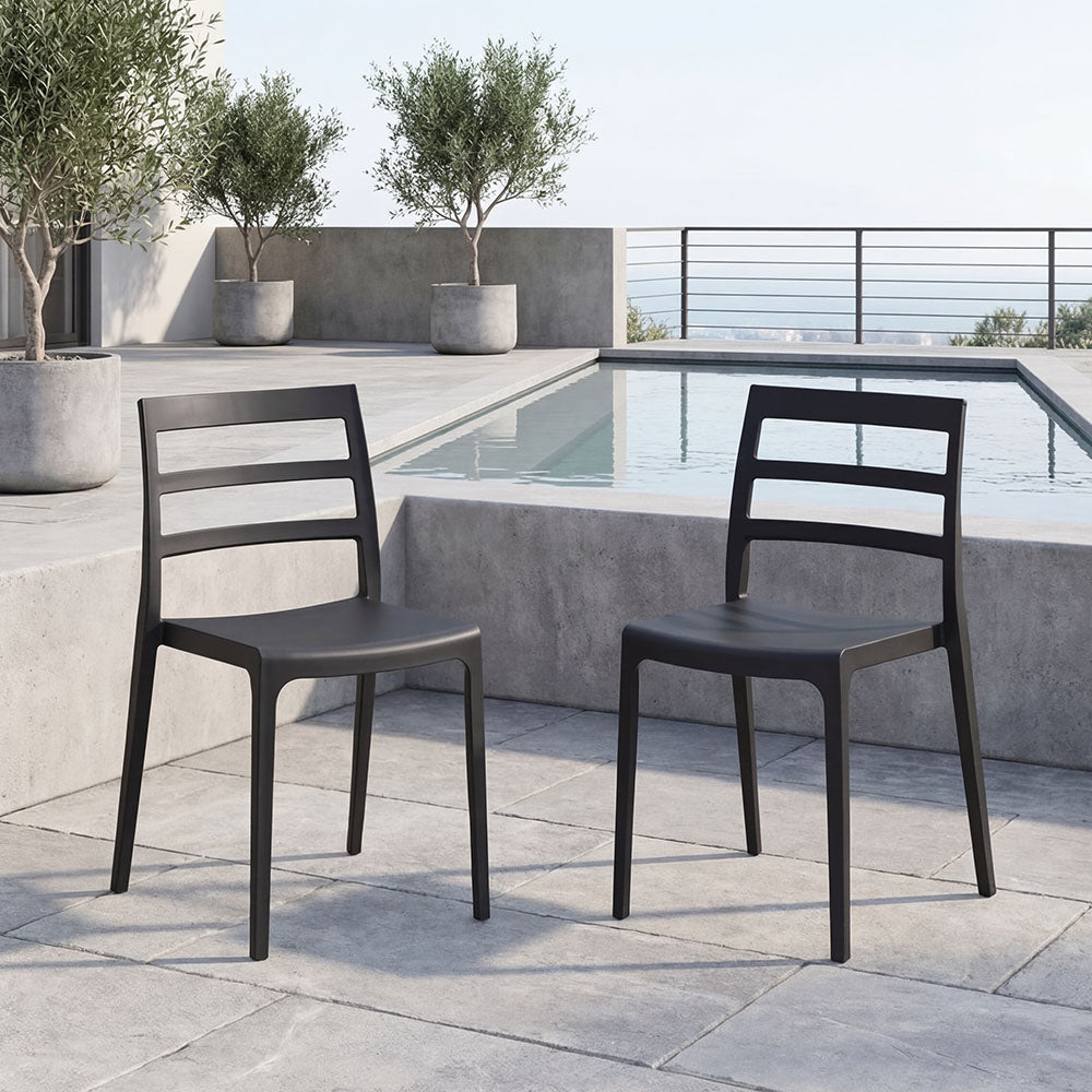 Set de 2 Sillas New York, Negro, con Espaldar en Líneas y Diseño Minimalista
