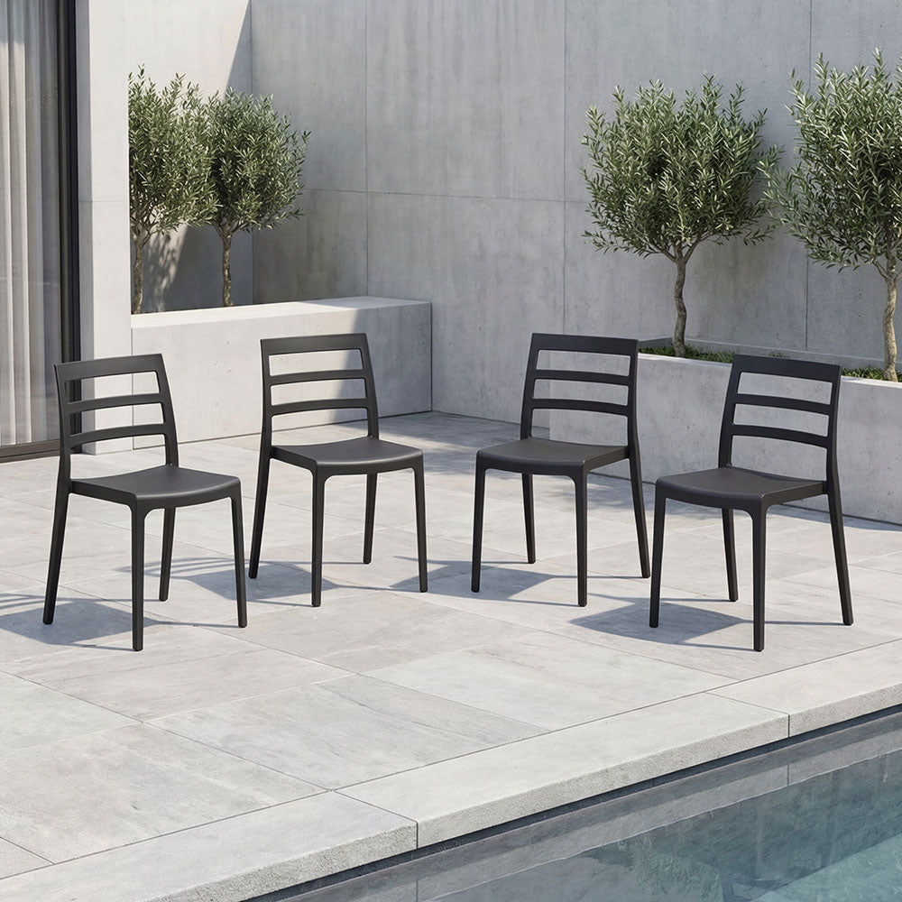 Set de 4 Sillas New York, Negro, con Espaldar en Líneas y Diseño Minimalista