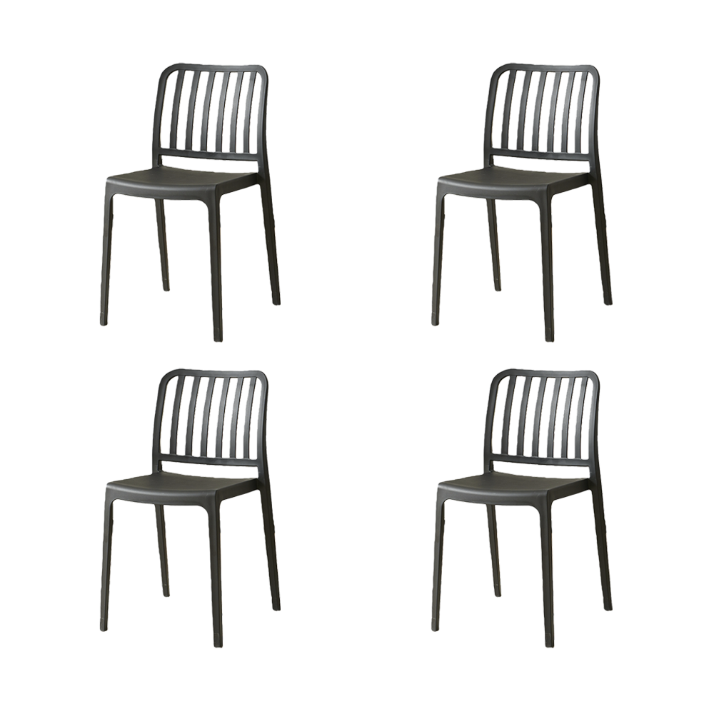 Set de 4 Sillas Brooklyn, Negro, con Espaldar en Rayas y Diseño Minimalista