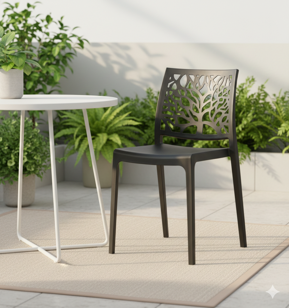 Silla Harlem, Negro, con Espaldar en Forma de Árbol y Diseño Minimalista