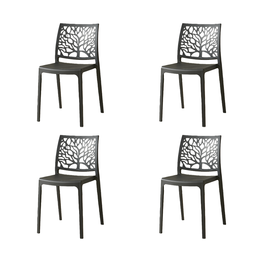 Set de 4 Sillas Harlem, Negro, con Espaldar en Forma de Árbol y Diseño Minimalista