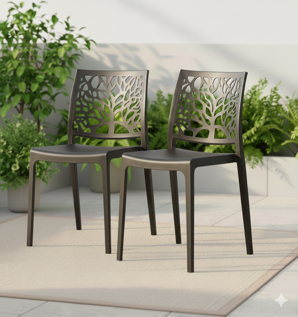 Set de 2 Sillas Harlem, Negro, con Espaldar en Forma de Árbol y Diseño Minimalista