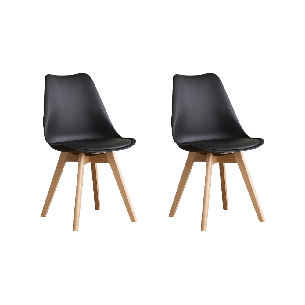 Silla Fyn, Negro, Diseño Minimalista Con Espaldar, Cojín y Patas De Madera X2