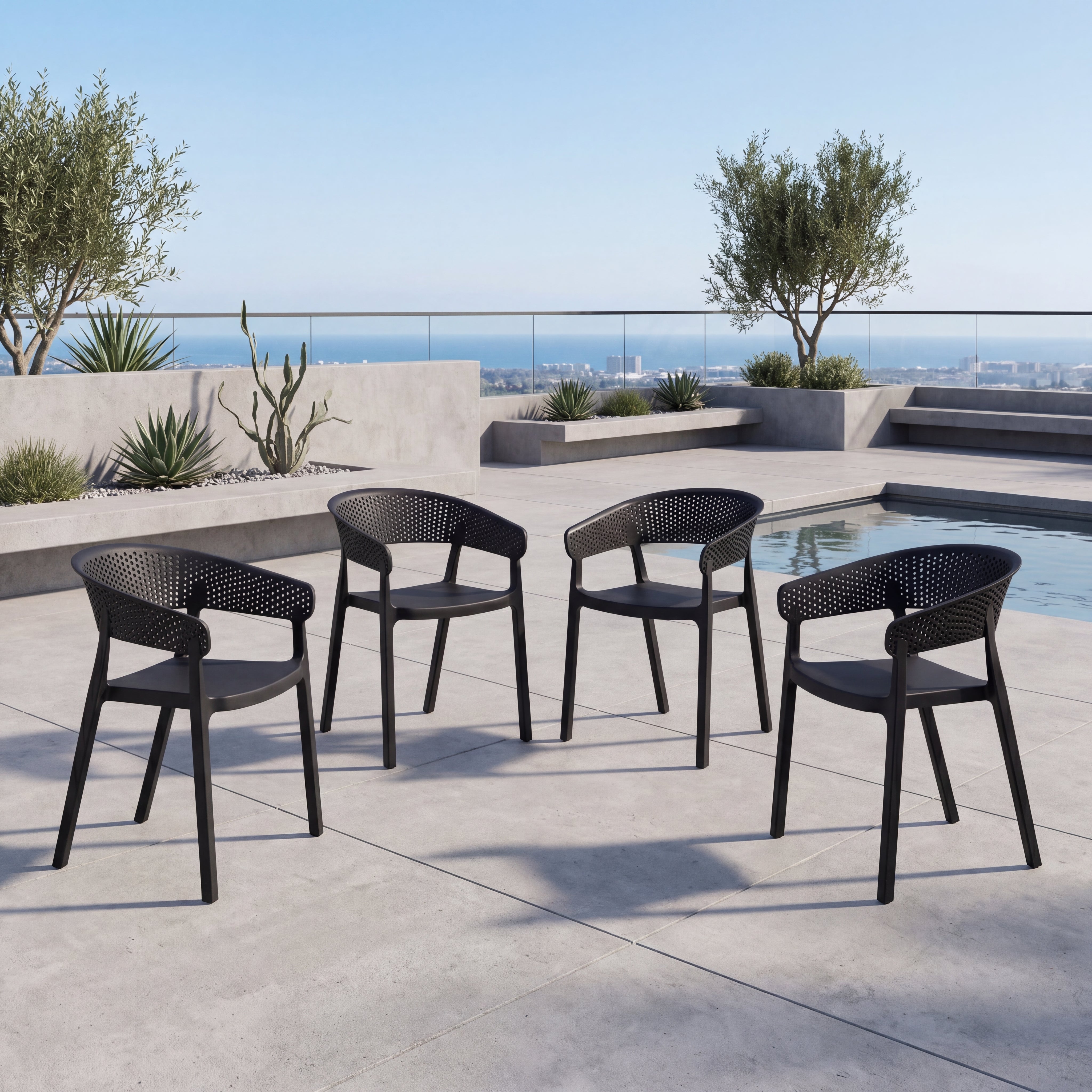 Silla Manaos, Negro, Con espaldar Minimalista y diseño Moderno X4