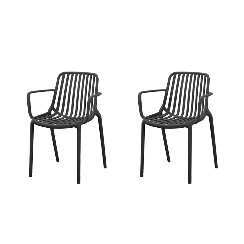 Set de 2 Sillas Parma, Negro, con Espaldar en Rayas y Diseño Minimalista