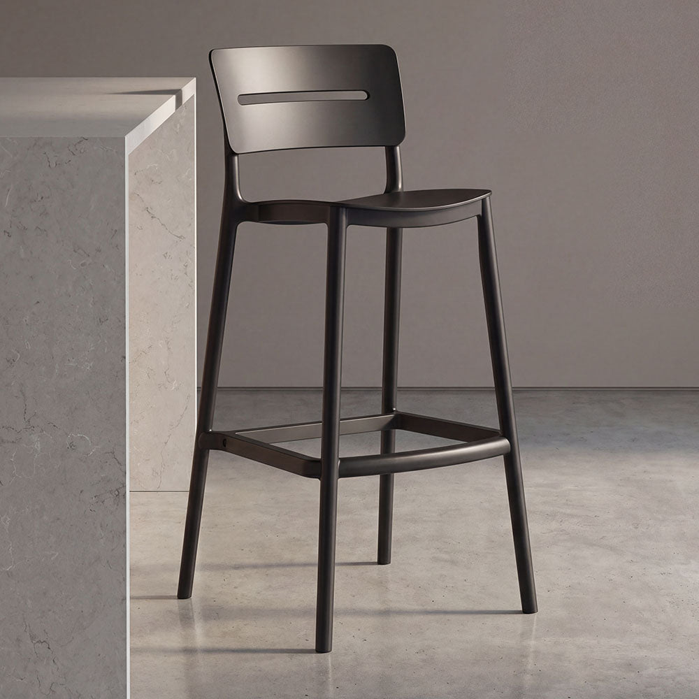 Silla para Bar Manila, Negro, con Espaldar Rectangular y Diseño Moderno