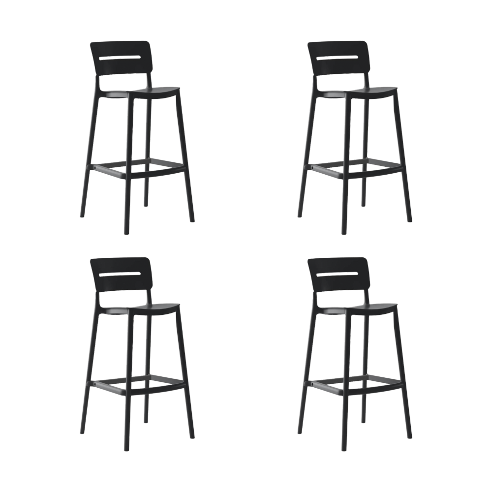 Set de 4 Sillas para Bar Manila, Negro, con Espaldar Rectangular y Diseño Moderno