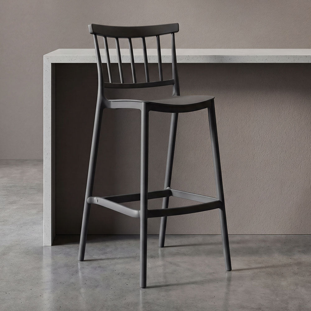 Silla para Bar Oxford, Negro, Con espaldar en barras y diseño minimalista X2