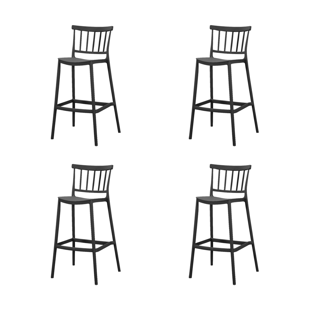 Silla para Bar Oxford, Negro, Con espaldar en barras y diseño minimalista X4