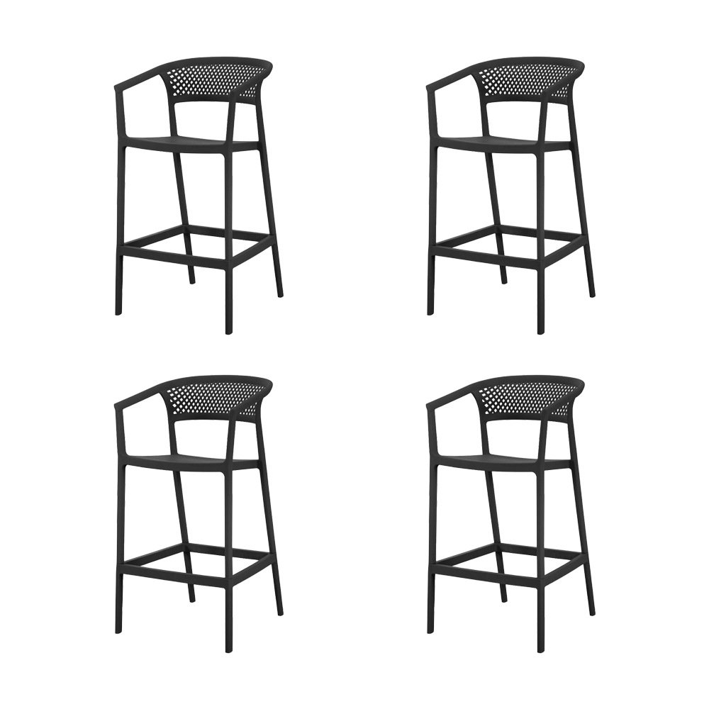 Silla para Bar Salvador, Negro, Con espaldar en malla y diseño Moderno X4