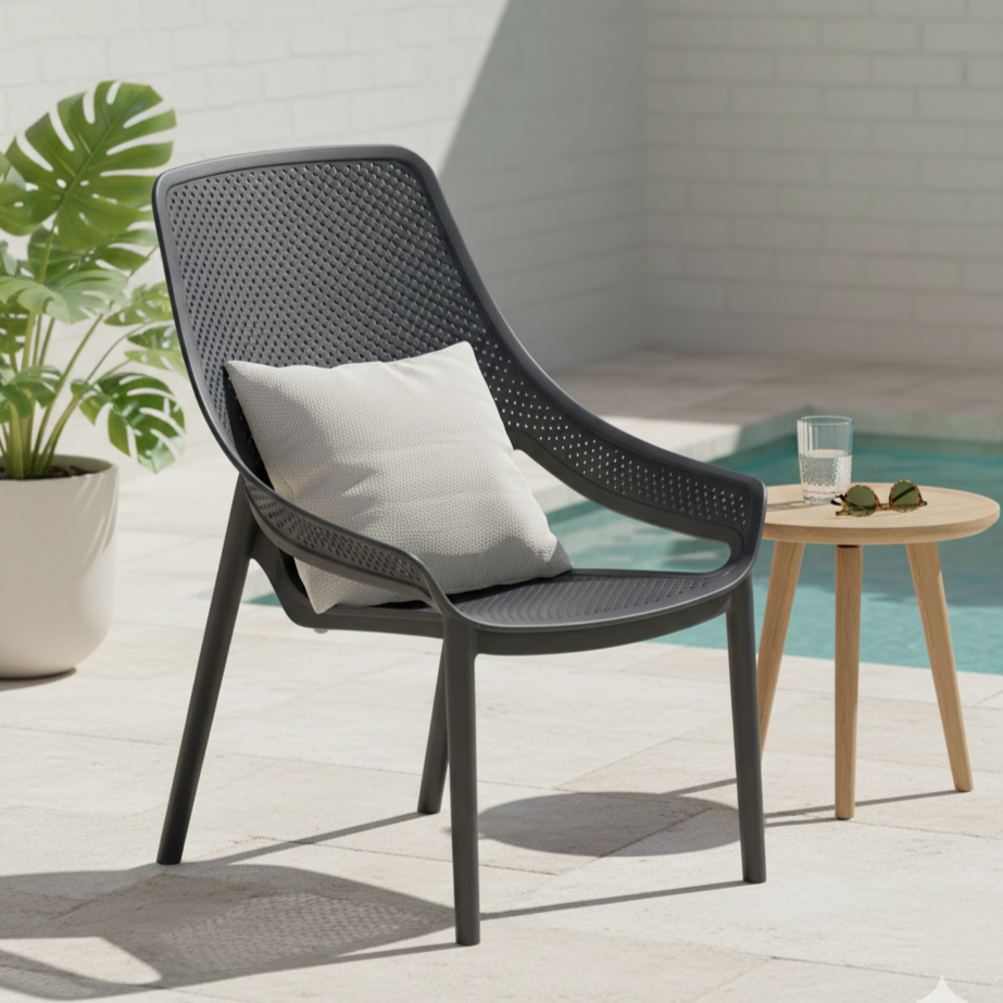 Silla Lounge Ibiza, Negro, con espaldar y reposa brazos X2