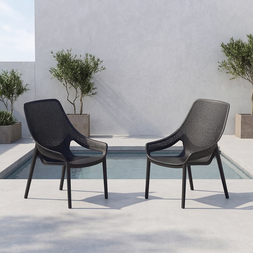Silla Lounge Ibiza, Negro, con espaldar y reposa brazos X2