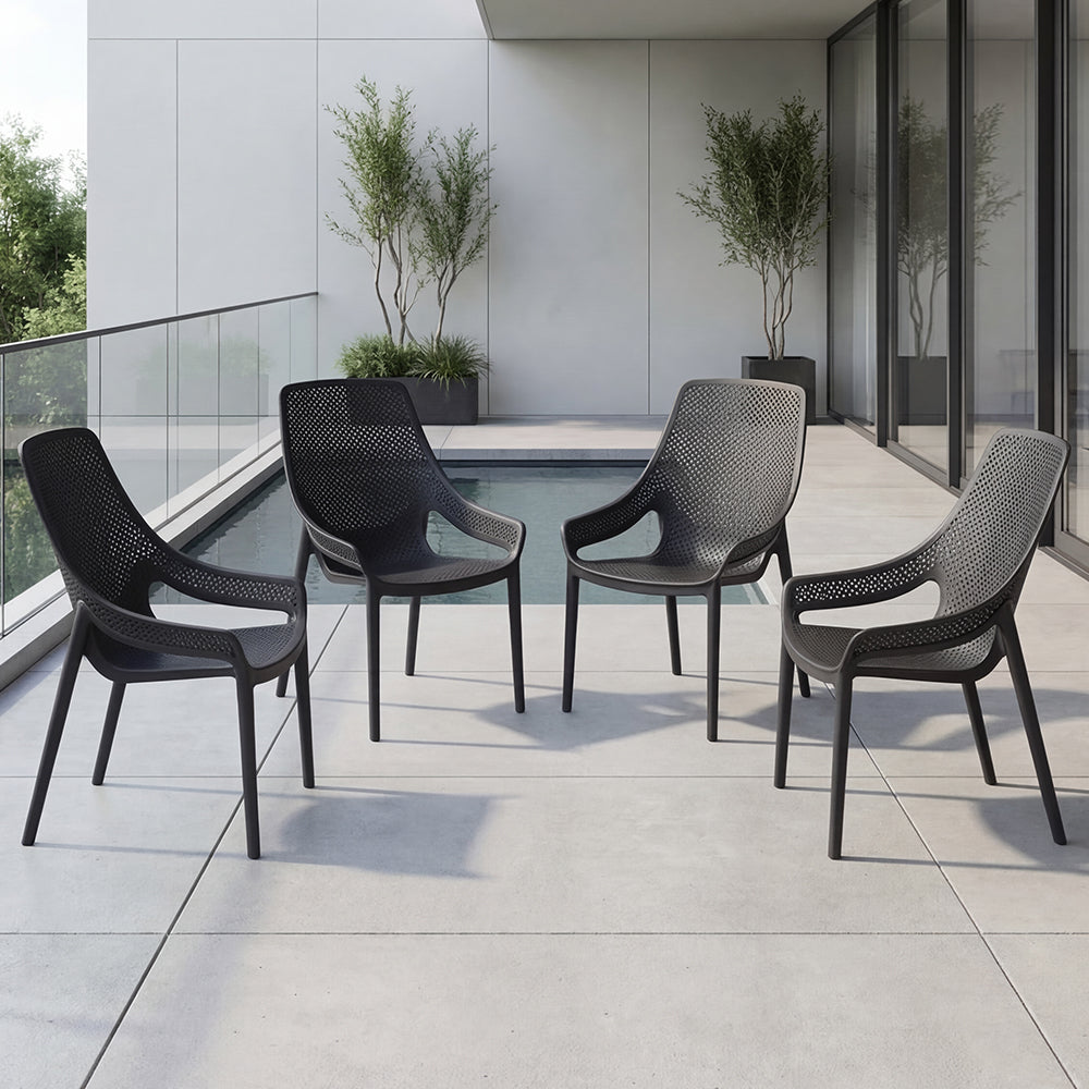 Silla Lounge Ibiza, Negro, con espaldar y reposa brazos X4