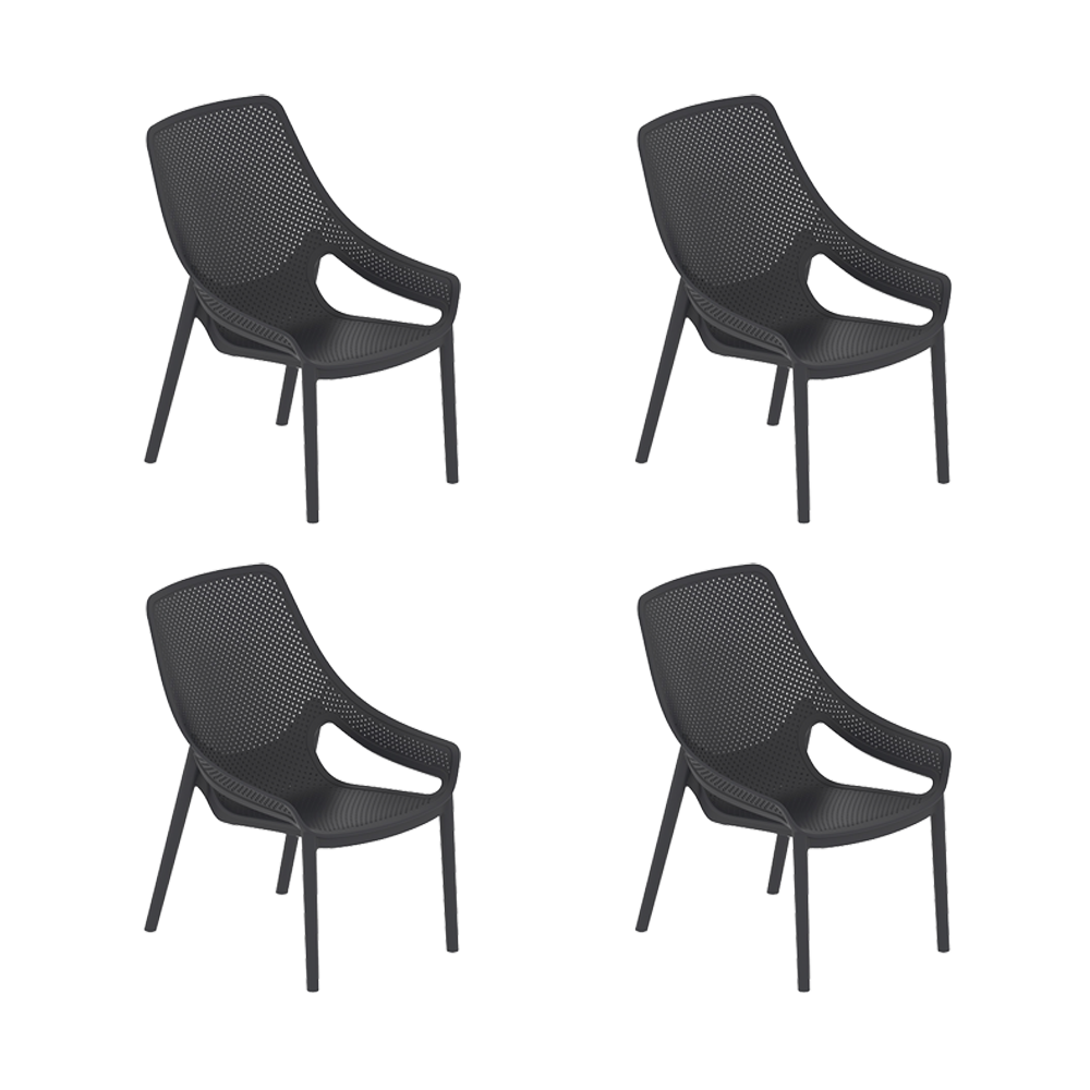 Silla Lounge Ibiza, Negro, con espaldar y reposa brazos X4