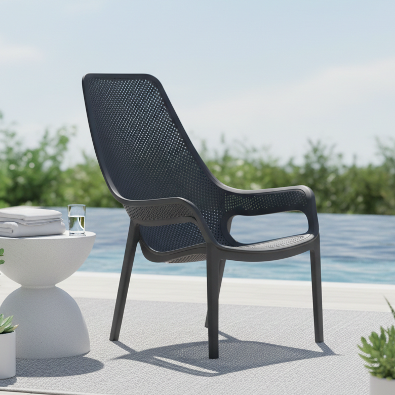 Silla Lounge Mayorca, Negro, con espaldar y reposa brazos X4