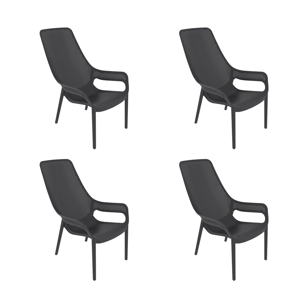 Silla Lounge Mayorca, Negro, con espaldar y reposa brazos X4