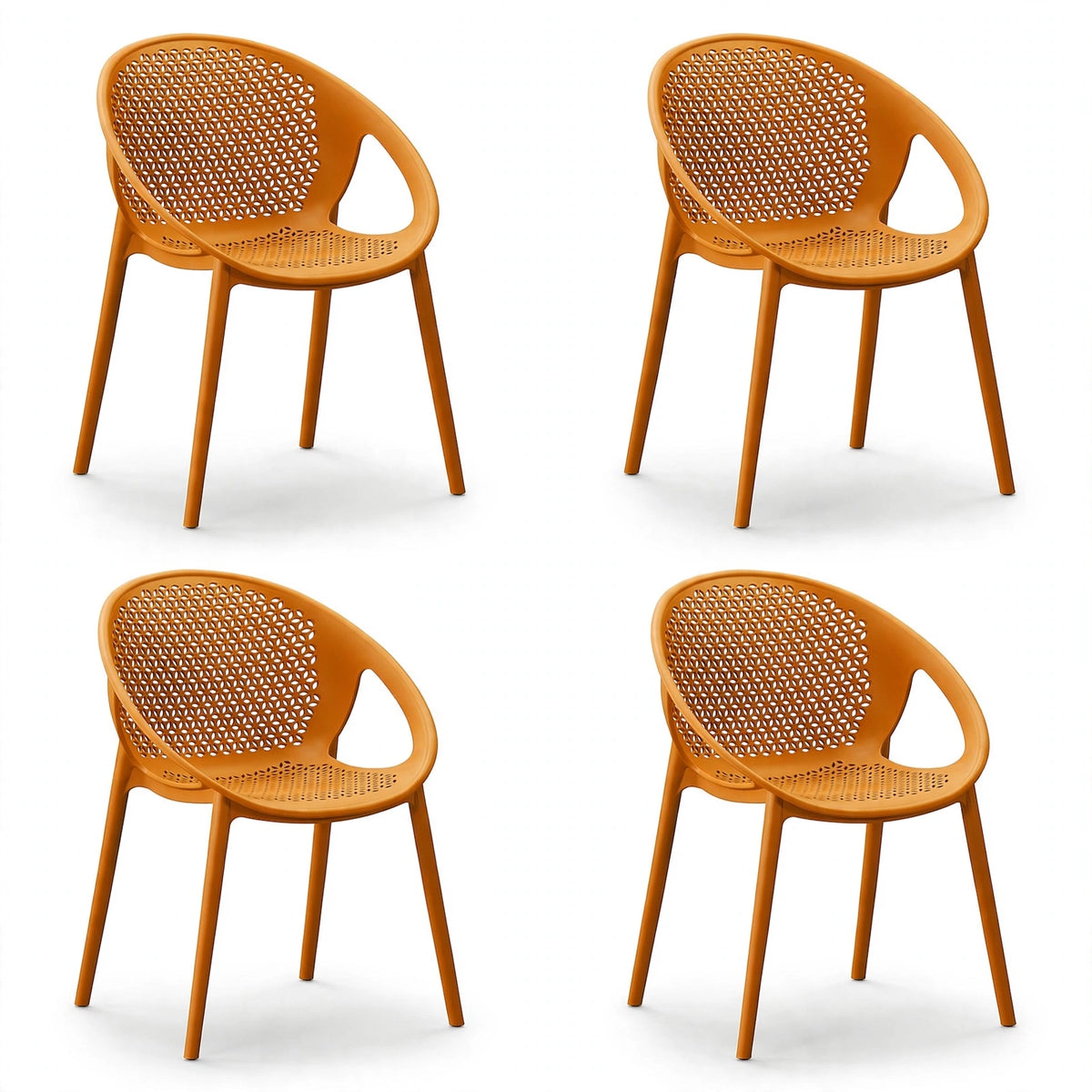 Set de 4 Sillas Selva con Brazos, Color Naranja, con Espaldar