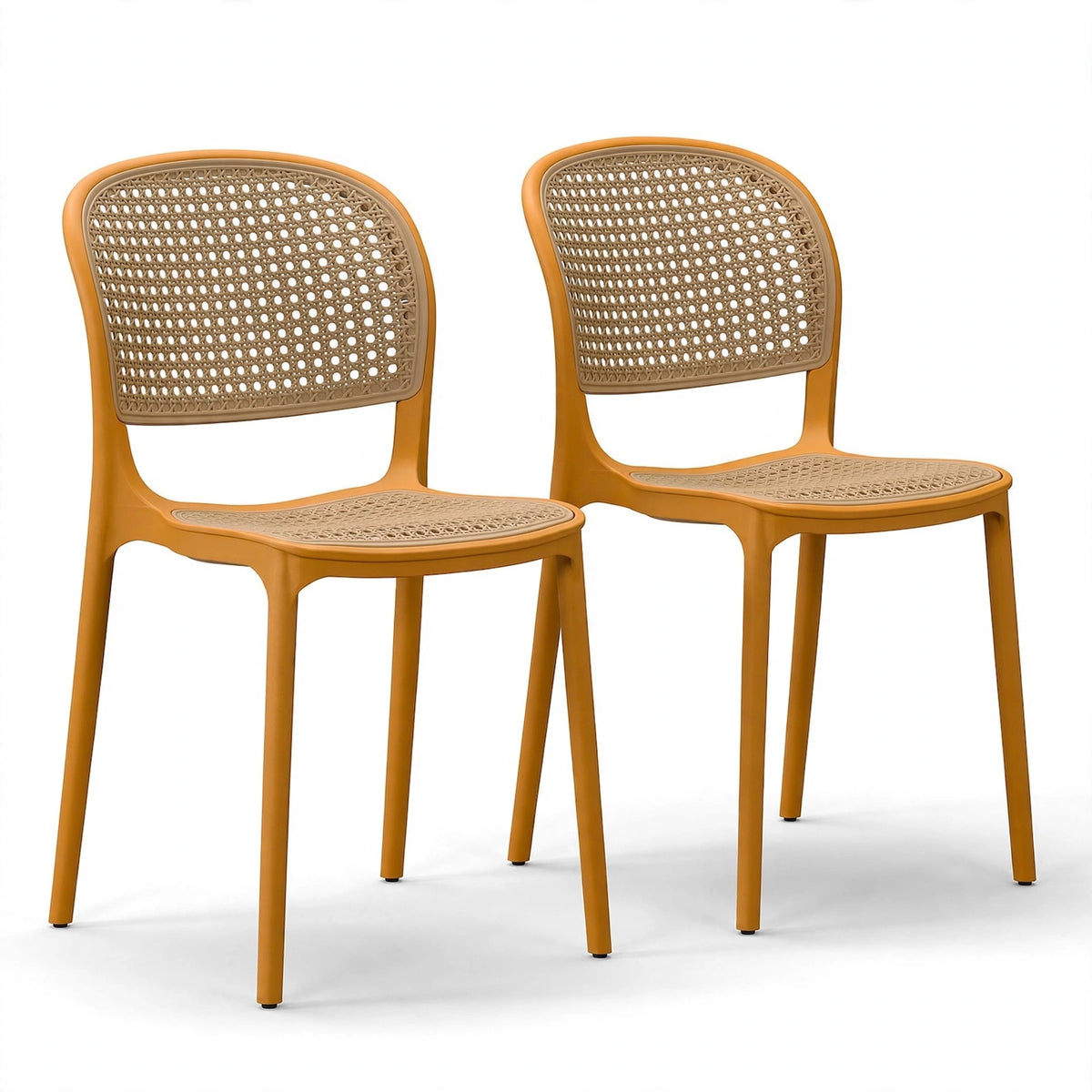 Set de 2 Sillas Nest, Color Salmón y Beige, con Espaldar y Asiento en Rejilla