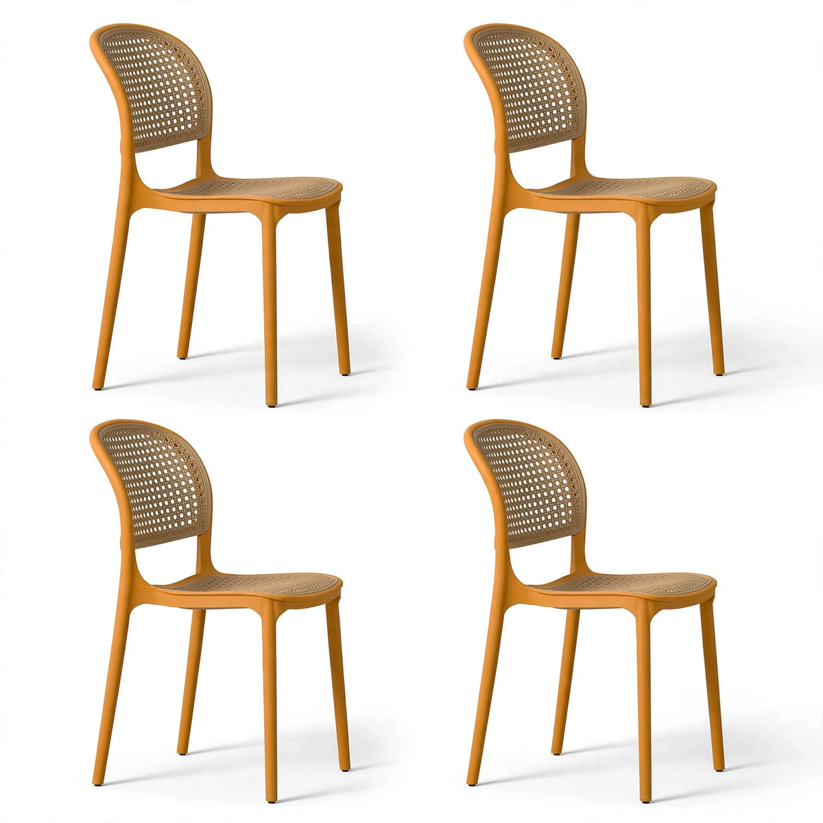 Set de 4 Sillas Nest, Color Salmón y Beige, con Espaldar y Asiento en Rejilla