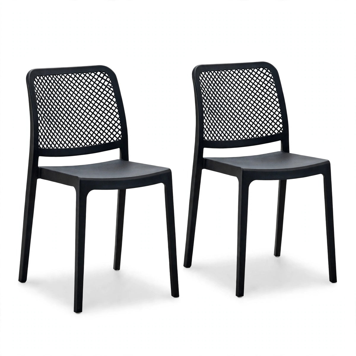 Set de 2 Sillas Manhattan, Negra, con Espaldar en Rejilla y Diseño Minimalista