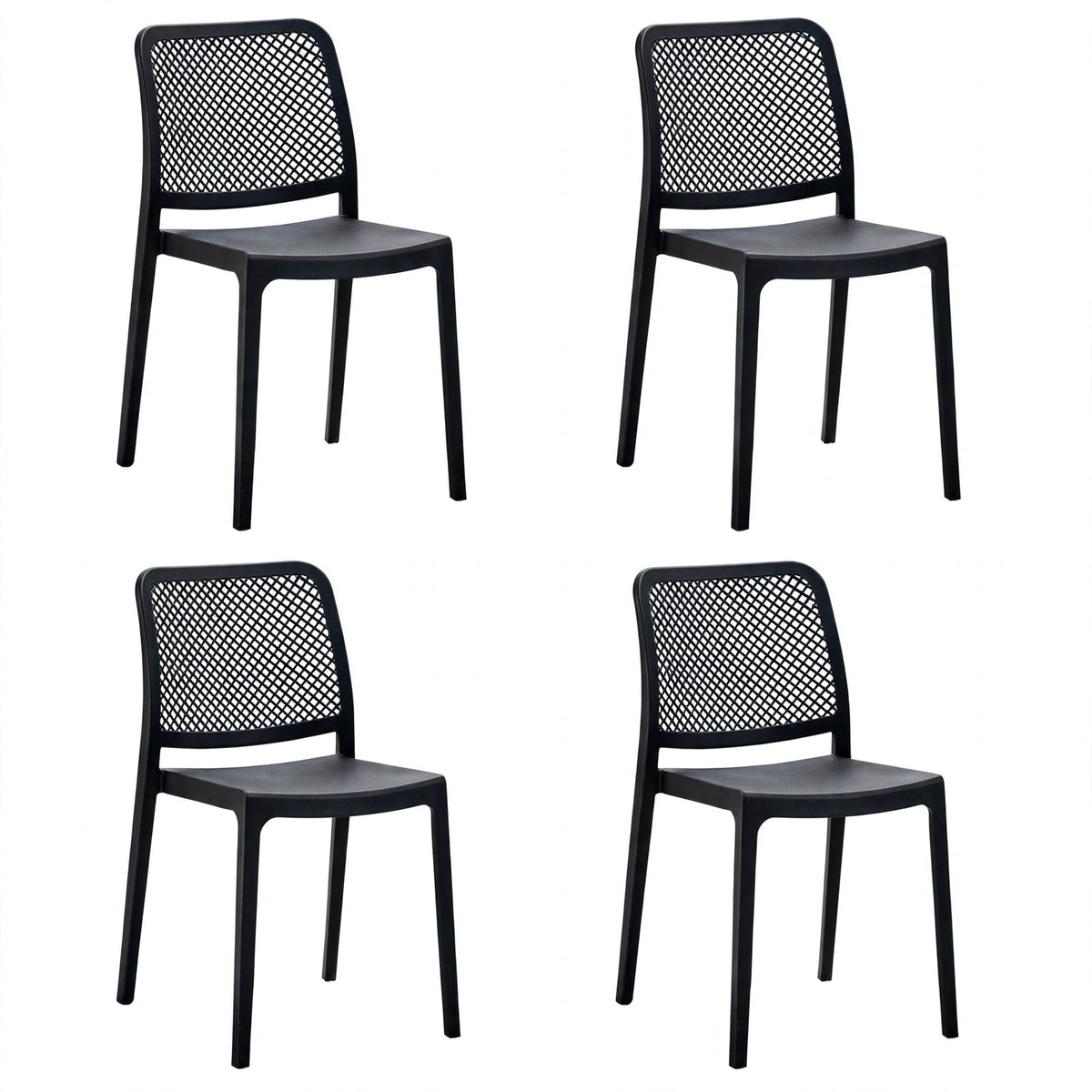 Set de 4 Sillas Manhattan, Negra, con Espaldar en Rejilla y Diseño Minimalista