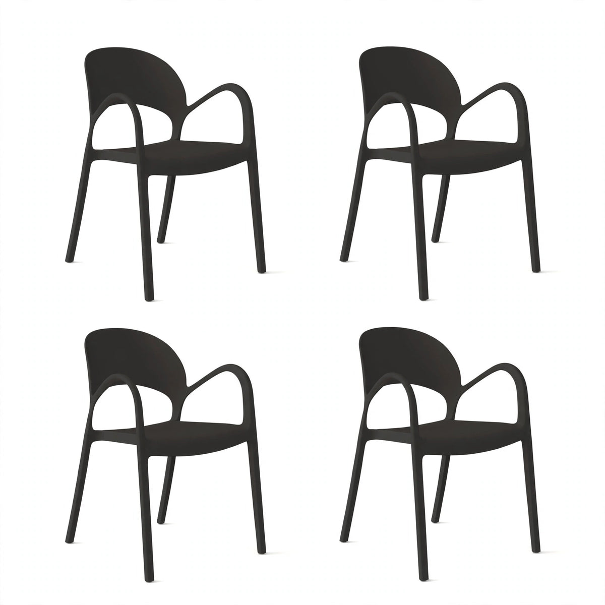 Set de 4 Sillas Bremen, Negra, con Espaldar, Reposa Brazos y Diseño Minimalista