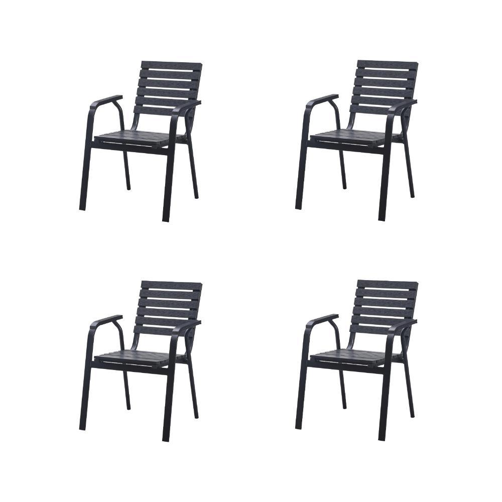 Sillas Comedor Exterior Rapel Negro, con Cómodo Espaldar x4