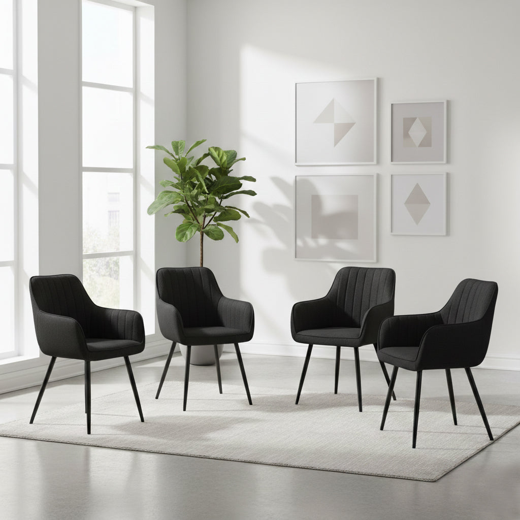 Set de 4 Sillas Neo, Color Negro, con Espaldar y Diseño Moderno