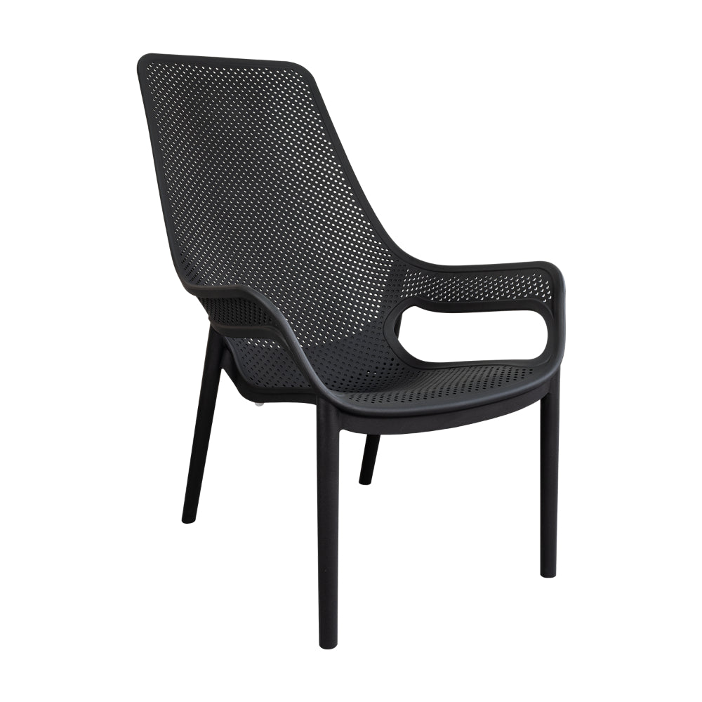 Silla Lounge Mayorca, Negro, con Espaldar y Reposa Brazos