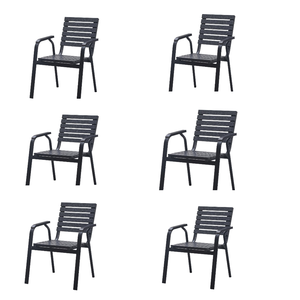 Set de 6 Sillas Comedor Exterior Rapel Negro, con Cómodo Espaldar