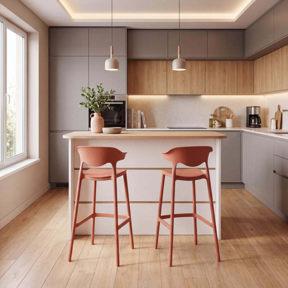 Silla para Bar Elena, Color Terracota, Diseño Moderno X2