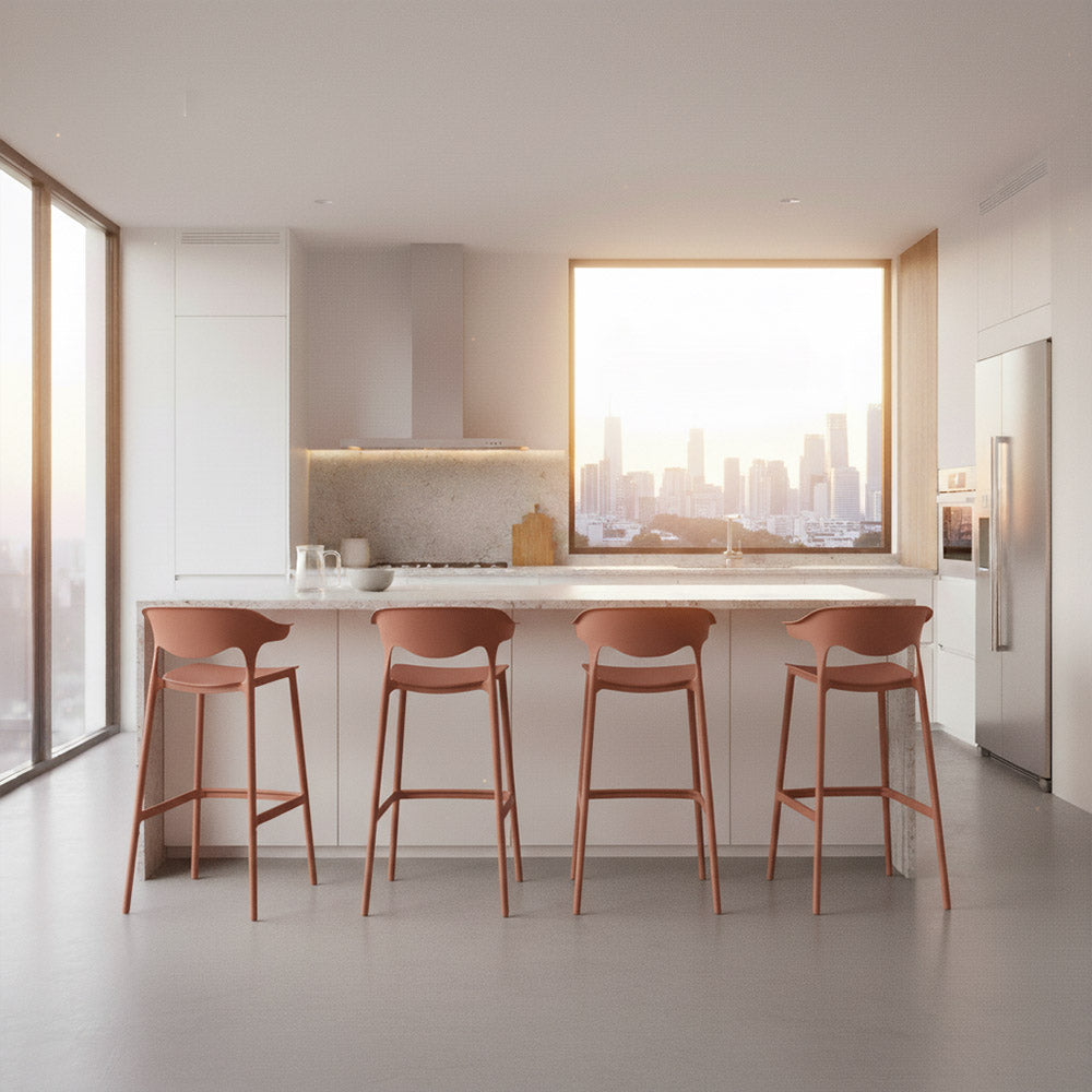 Silla para Bar Elena, Color Terracota, Diseño Moderno unidad que registra esta averiada