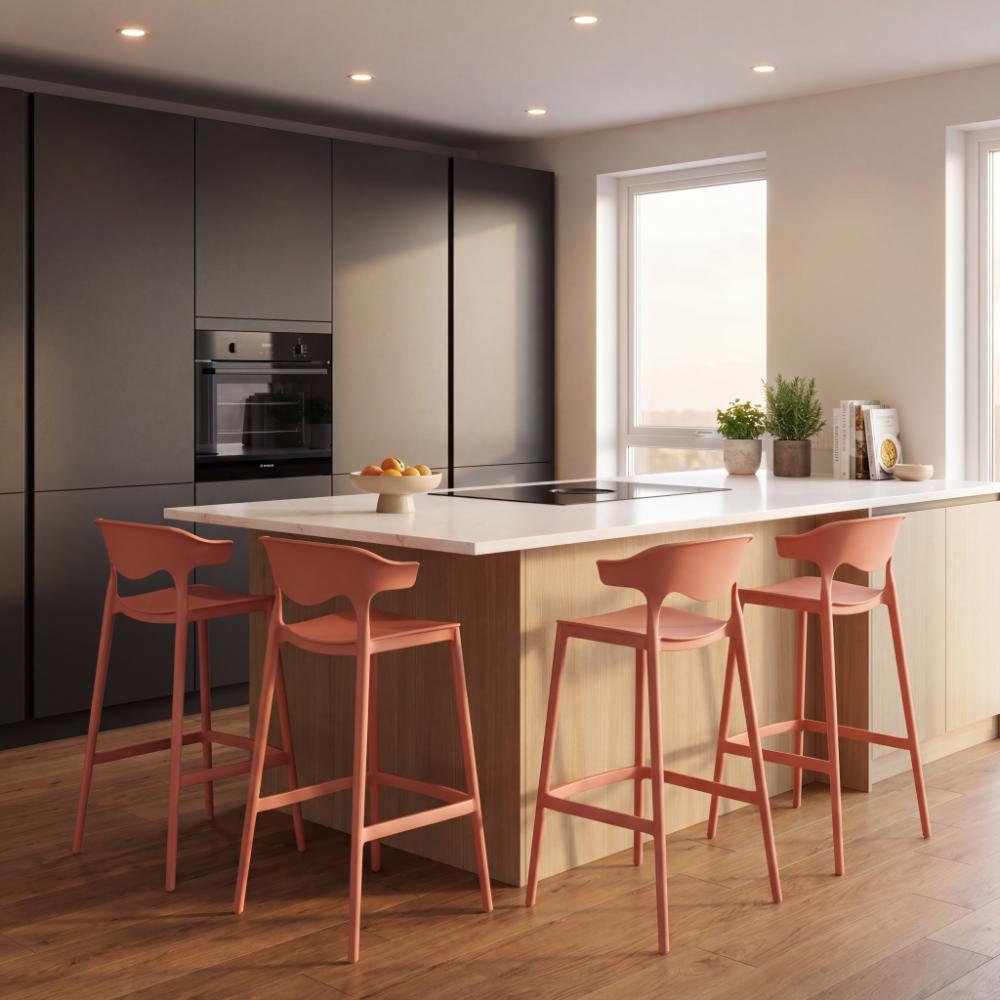 Silla para Bar Elena, Color Terracota, Diseño Moderno X4