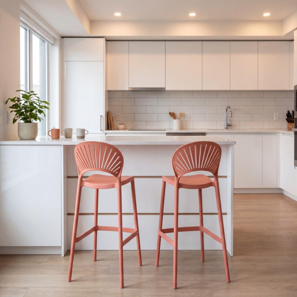 Silla para Bar Paraiso, Color Terracota, Diseño moderno X2