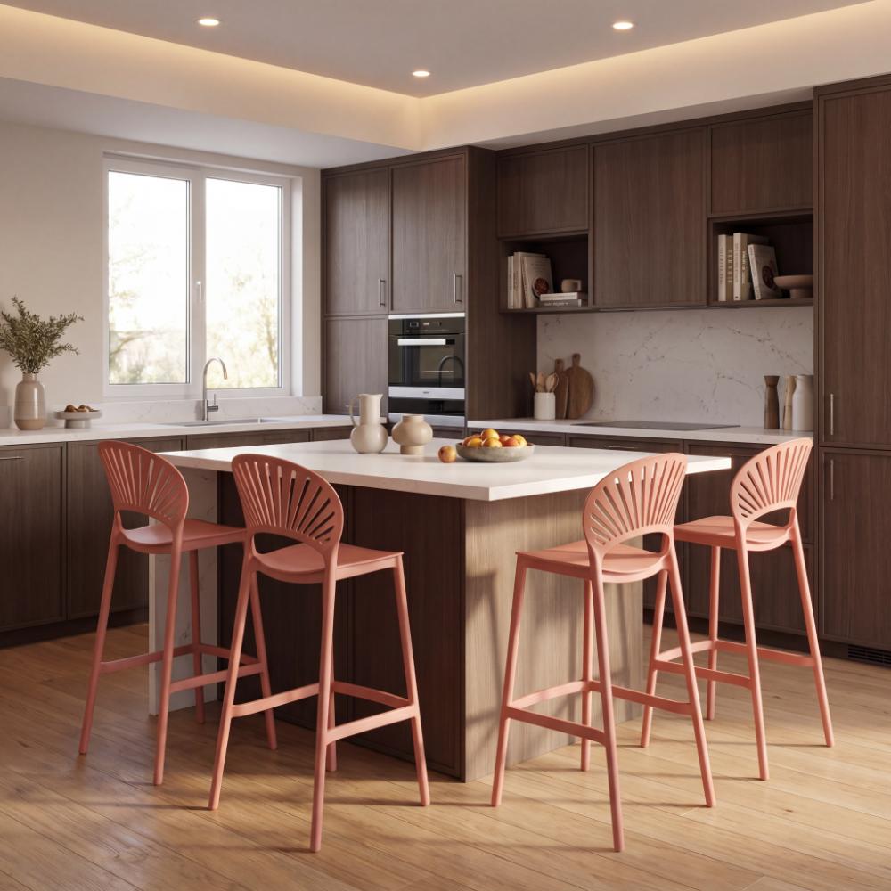 Silla para Bar Paraiso, Color Terracota, Diseño moderno X4
