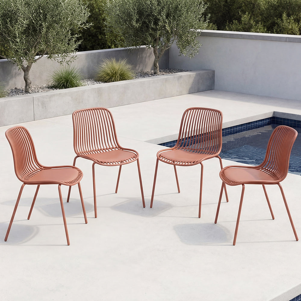Silla Barcelona, Color Rojo, Con espaldar en líneas diseño moderno X4