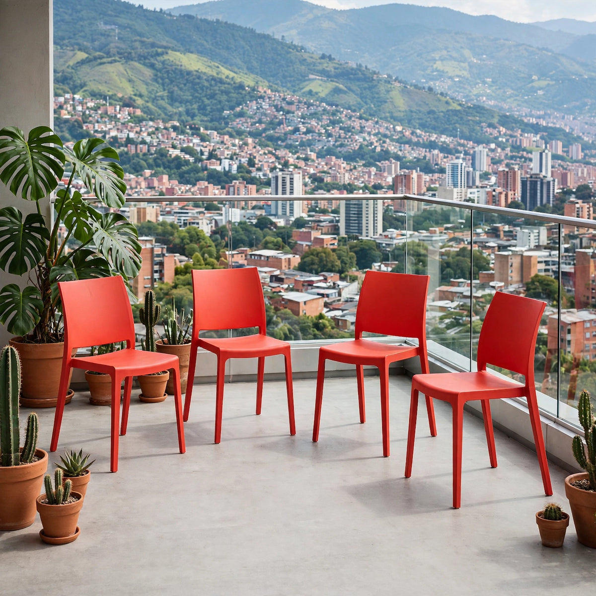 Set de 4 Sillas Soho, Roja, con Espaldar Cerrado y Diseño Minimalista