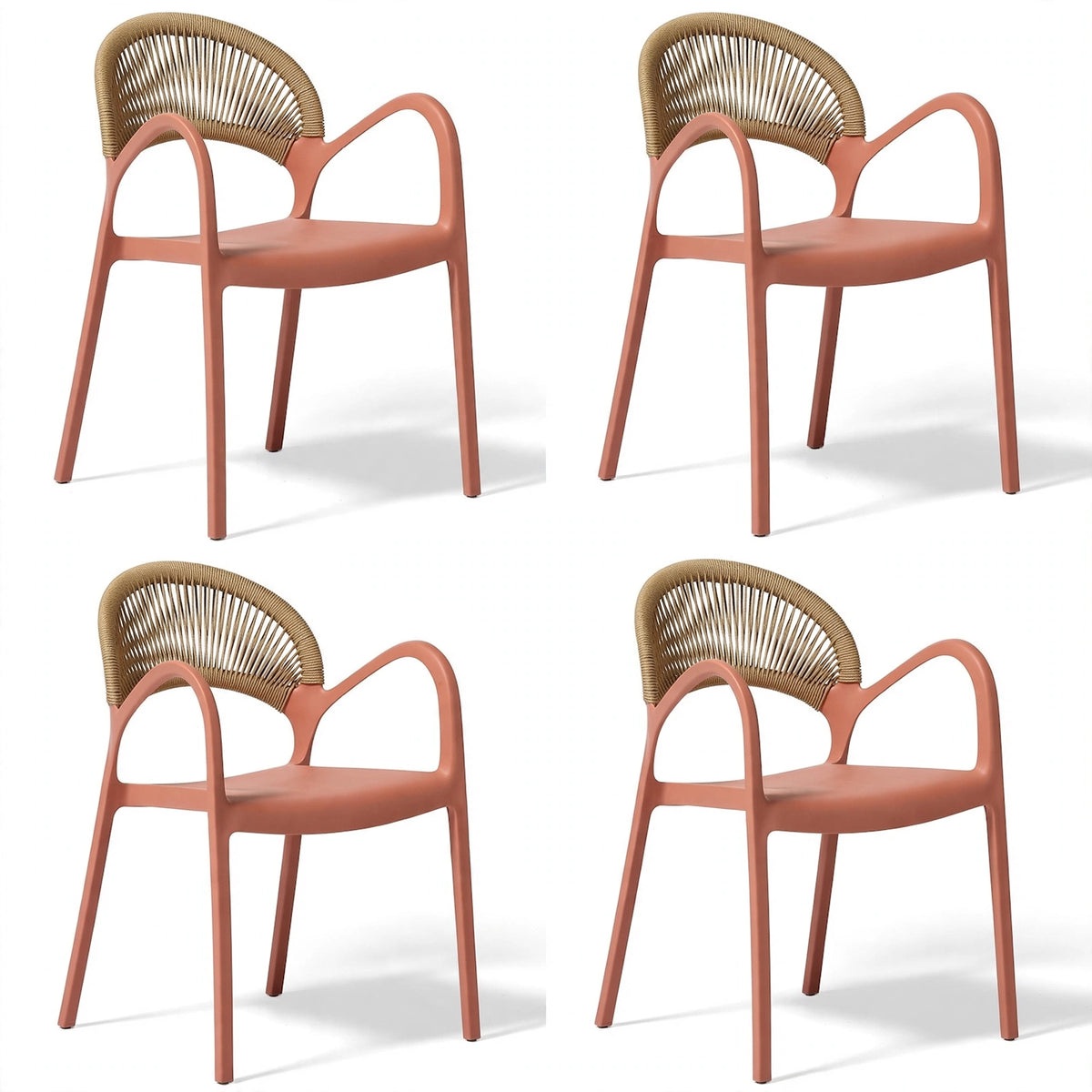 Set de 4 Sillas Daytona, Salmón, con Espaldar, Reposa Brazos y Diseño Minimalista