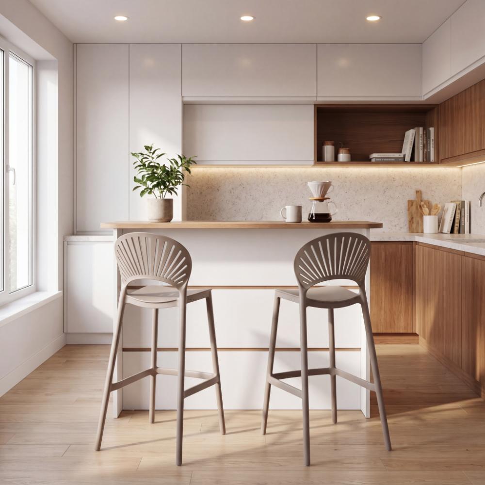 Set de 2 Sillas para Bar Paraíso, Color Taupe, Diseño Moderno