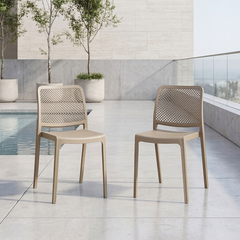 Silla Manhattan, Taupe, Con espaldar en rejilla y diseño minimalista X2