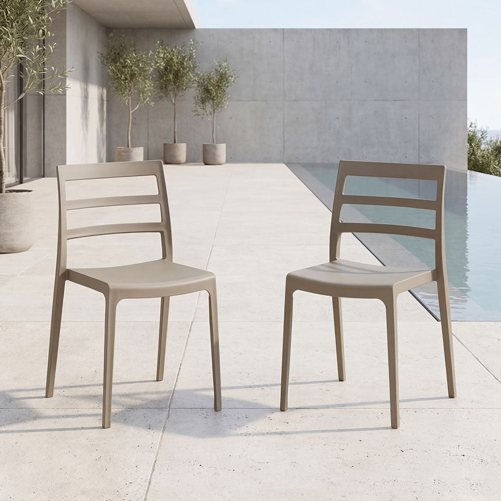 Set de 2 Sillas New York, Taupe, con Espaldar en Líneas y Diseño Minimalista