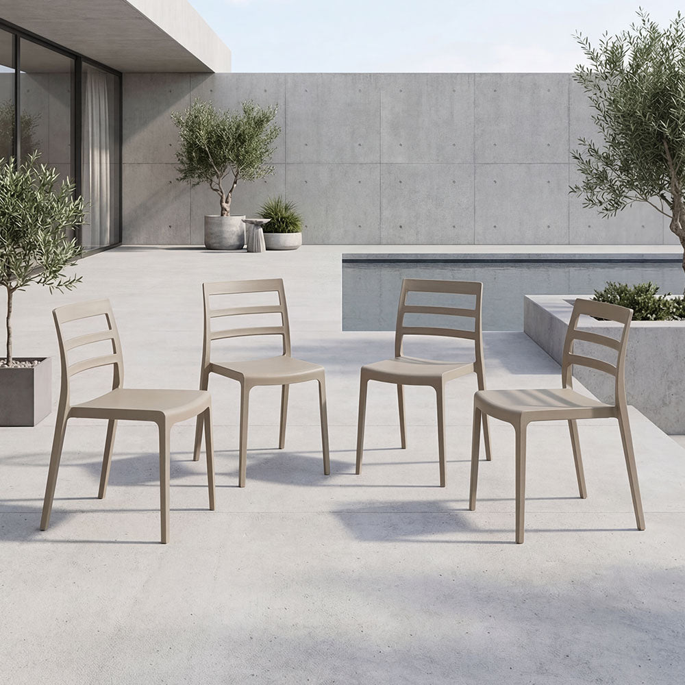 Set de 4 Sillas New York, Taupe, con Espaldar en Líneas y Diseño Minimalista