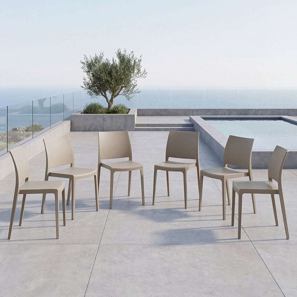 Set de 6 Sillas Soho, Taupe, con Espaldar Cerrado y Diseño Minimalista